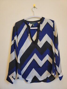 Ralph Lauren - Zigzag Tunic Blouse - Size PXS - Black, White, Blue